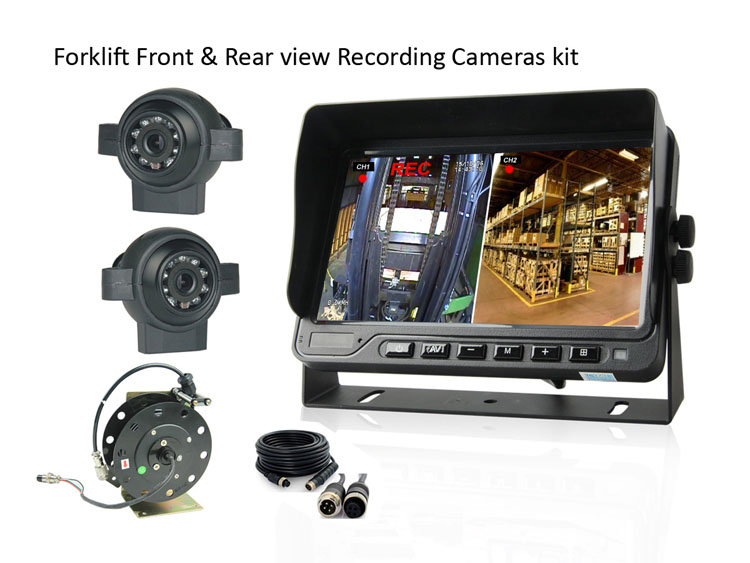 Forklift front and rear view camera DVR monitor system