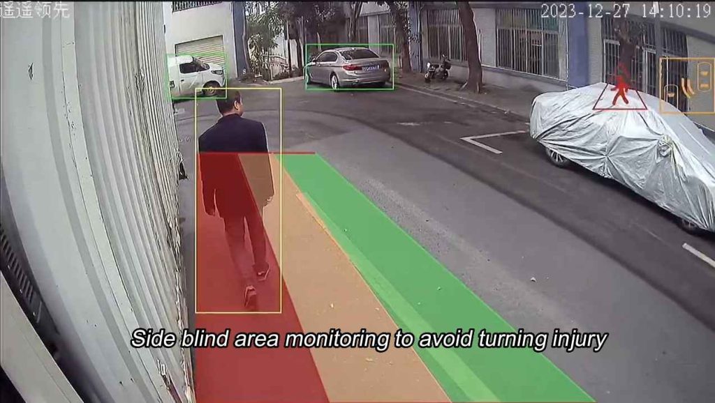 AI Side view camera detecting truck Blind Spot Area