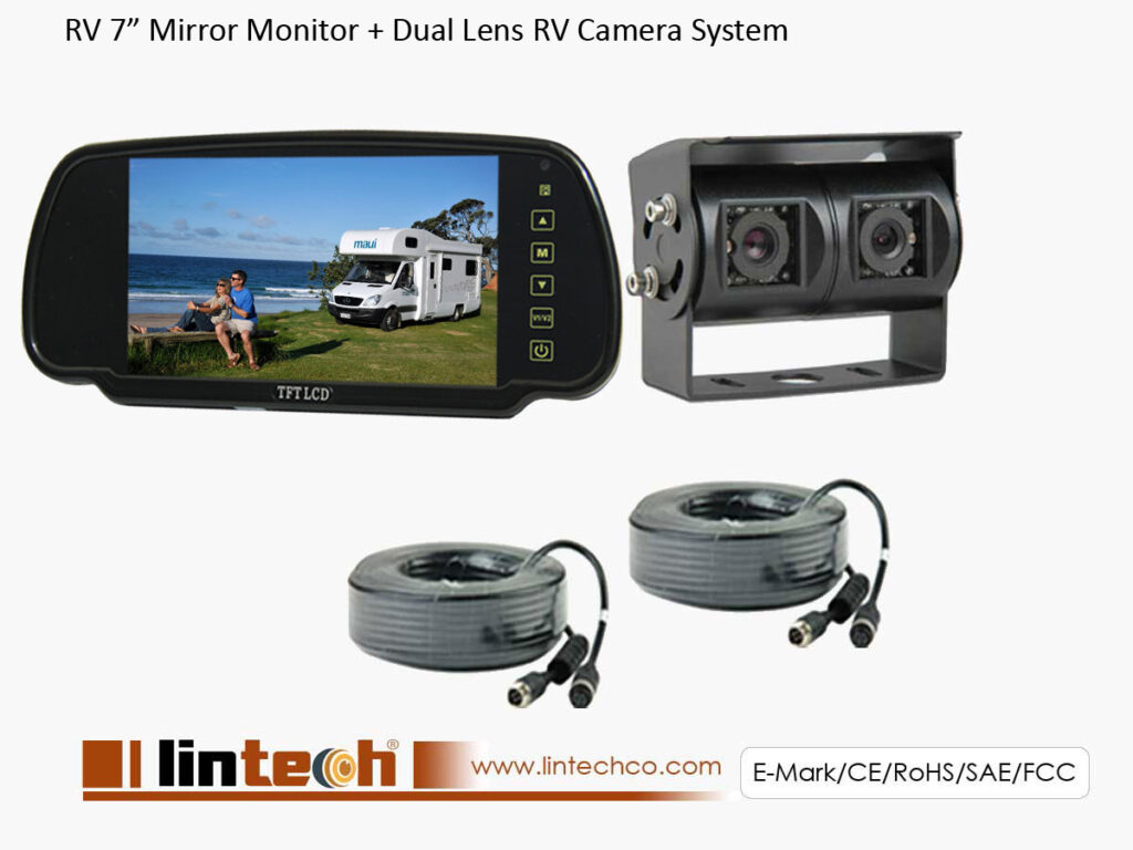 7 Inch Mirror Monitor Dual Lens Rear View Mirror Backup Camera System, LRV-03