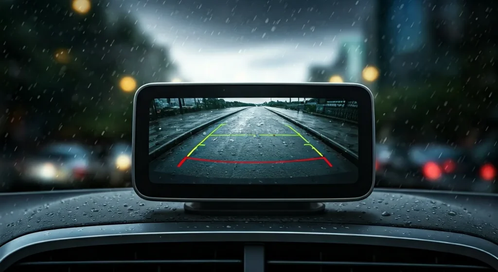close-up of car backup camera