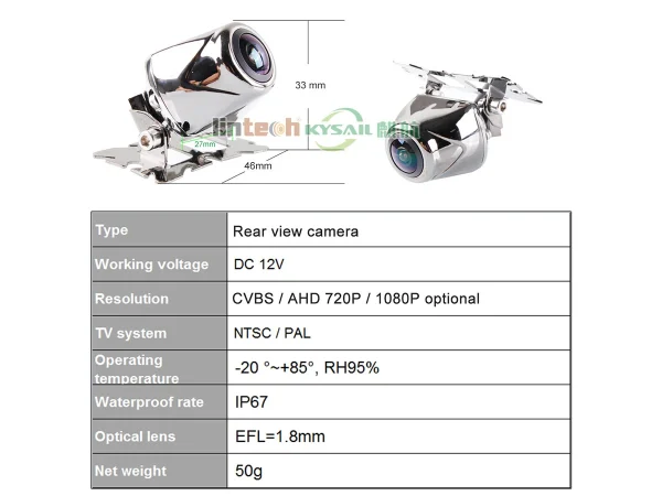 Auto Wide View Angle Waterproof Mini HD Chrome Car Backup Camera - Image 4