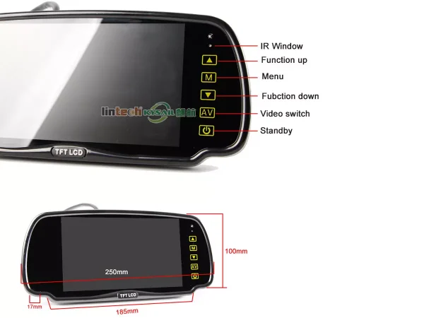 Metal Bracket 7" TFT LCD Color Car Rearview Mirror Monitor - Image 3