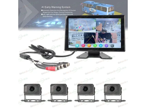 10.1"Touch Screen 4 Split Monitoring Security Camera AI Active Blind Spot Detection BSD 4 Channel Truck Dash Cam System - Image 2