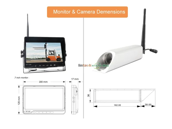 2.4GHz Wireless Waterproof Front Forklift Fork Camera Monitor System - Image 2