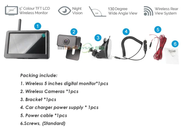 5 Inches Car Wireless Reversing Camera Monitor Rear View Kit CCD Reverse 12V - Image 7