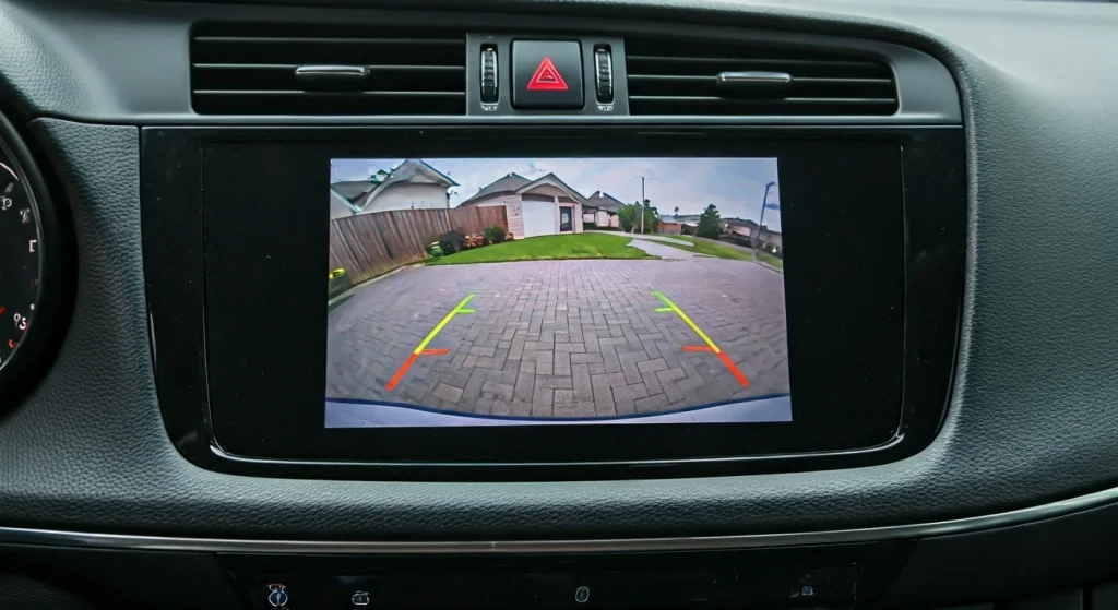 car dashboard with backup camera